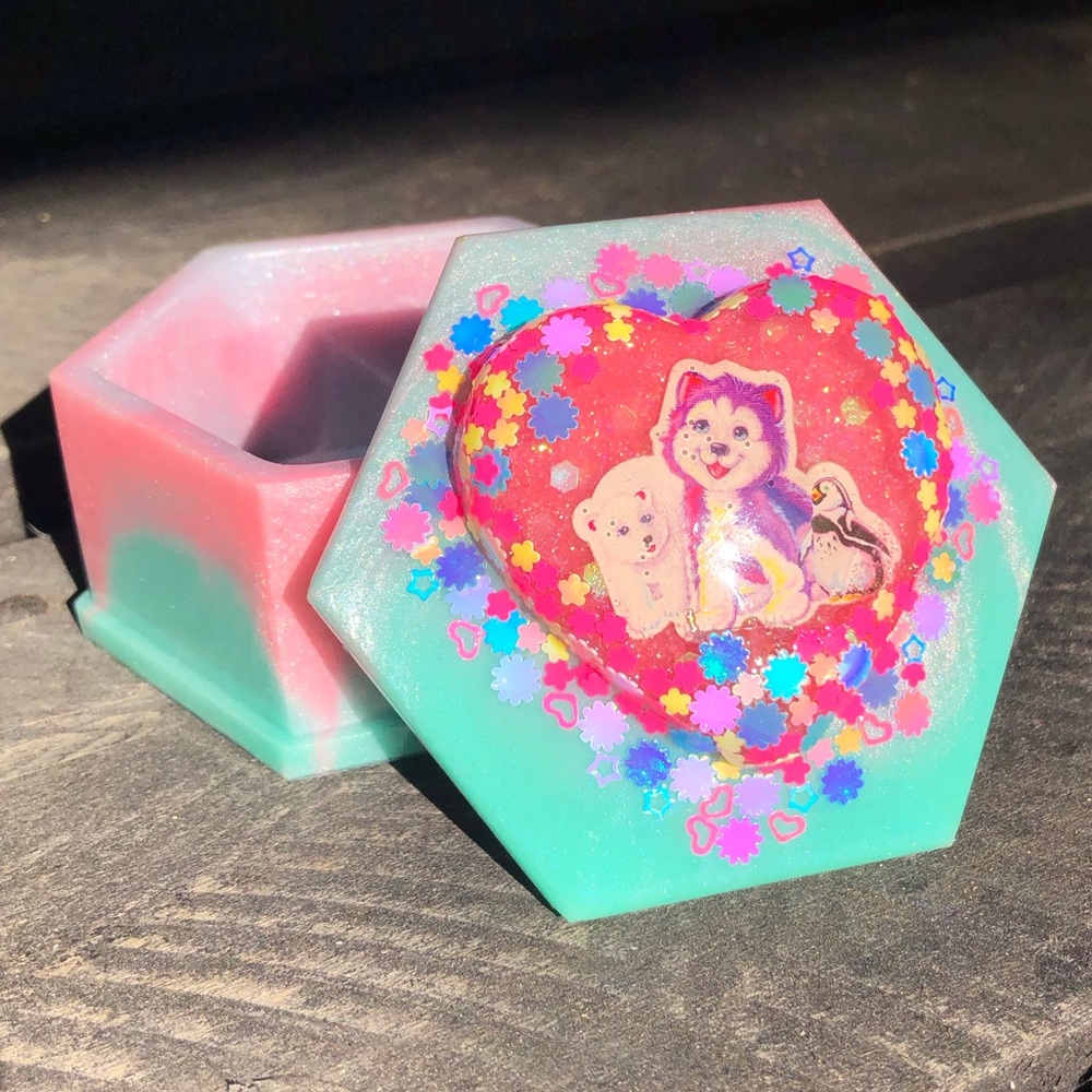 Handmade Lisa Frank Kawaii UV Resin Trinket Box